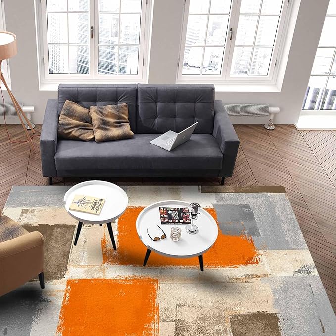 Orange Rectangular Area Rugs for Living Room Bedroom 3 x 5 ft Abstract Paint Texture Modern Art Non-Shedding Soft Low Pile Rug Non Slip Washable Rug for Nursery Entryway Playroom