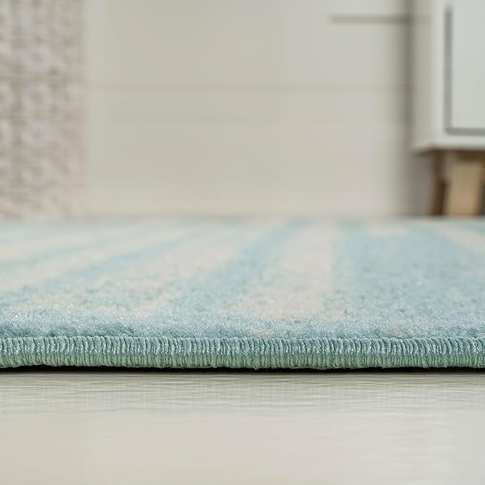 JONATHAN Y Khalil Modern Berber Stripe Turquoise/Cream Indoor Area Rug, 4x6, Contemporary, Bohemian, Easy-Cleaning for Living Room, Bedroom, Kitchen, Pet Friendly, Non-Shedding (MOH207D-4)