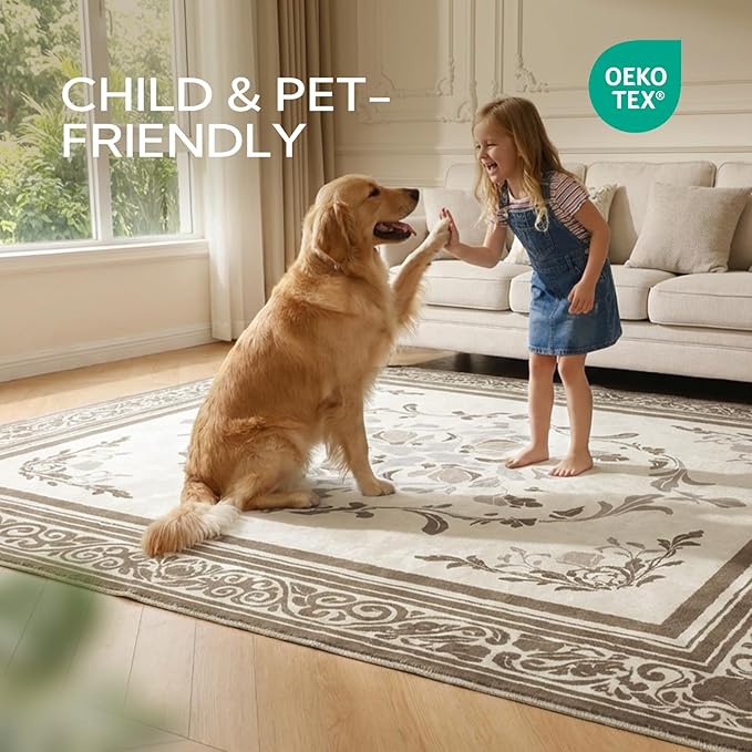 SOULFUL Medium Pile 4x6 Rugs for Living Room - Cozy Soft Underfoot Area Rug - Brown Boho Floral - Washable Non-Slip - Perfect for Bedroom Kids Room Under Dining Table Office