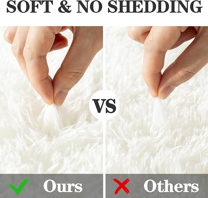 Soft Fluffy Area Rug for Bedroom, Cream White Fuzzy Shaggy Oval Throw Rugs for Bedside, Non-Slip Cozy Plush Shag Carpet for Kids Room Nursery Dorm Living Room, 2.6 x 5.3 Feet