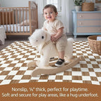 jinchan 8x10 Brown Checkered Area Rugs for Kids Room - Machine Washable Rug Modern Neutral Geometric Lattice Soft Non-Slip Carpet for Nursery Playroom Classroom Living Room Bedroom Dining Room