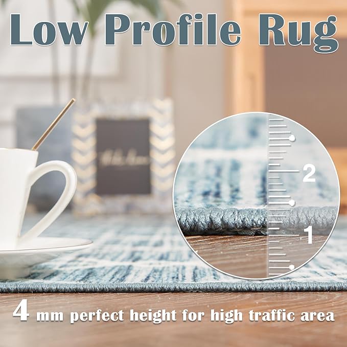 jinchan Washable Boho Area Rug 2x3 Entryway Moroccan Rug Low-Pile Geometric Rug Stain Resistant Non-Slip Ultra-Thin Carpet for Kitchen Bedroom Farmhouse Bathroom Doorway Teal Blue