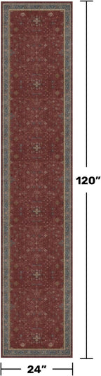 Non Slip 10ft Long Hallway Runner Rug Burgundy - 2 x 10 Runner Rug, Washable & Waterproof 2x10 Kitchen Floor Mat - Oriental Turkish Dark Red Design Décor