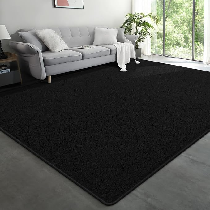 Large Modern Area Rugs for Living Room Bedroom, 5x8 Feet Black Ultra Soft Solid Thickened Memory Foam Indoor Minimalist Carpets, Non-Slip Comfy Rugs for Boys Girls Nursery Kids Room Home Décor