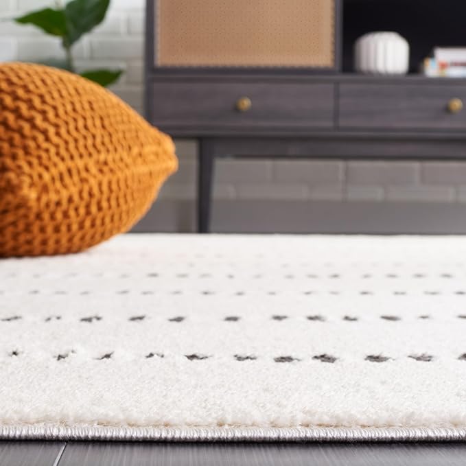 SAFAVIEH Melody Collection Square Rug - 6'7" Square, Ivory & Black, Modern Design, Ideal for High Traffic Areas in Bedroom, Dining Room & Kitchen (MEL114A-7SQ)