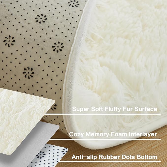 Andency Cream Soft Area Rugs for Living Room Bedroom, 3x5 Non-Slip Fluffy Shag Carpet, Indoor Floor Fuzzy Shaggy Living Room Plush Rug for Kids Dorm Nursery Home Decor Aesthetic
