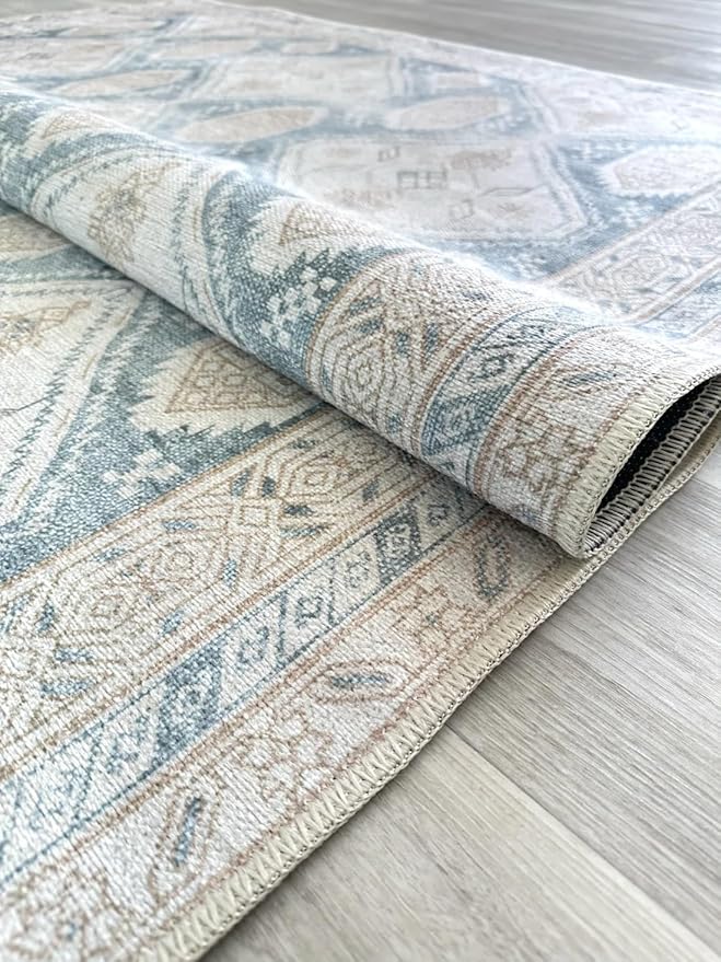 Fame Living Faded Oushak Rug, Turkish Vintage Floral Pastel Large Oversized Area Rugs for Living Room Dining Bedroom Kitchen Bathroom Nursery (848CrNv, 7'5" x 9'8")