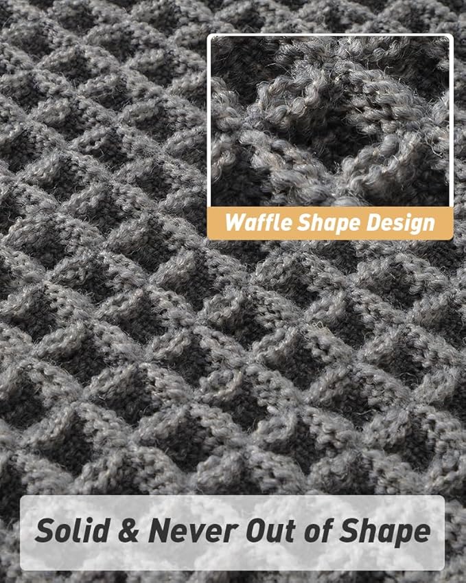 Upgraded Waffle Runner Rug Super Absorbent Non Slip Bath Mats for Bathroom Floor Machine Washable Bathroom Runner Rug with Tassels, Ideal for Hallway Bedroom Laundry Room, Dark Grey, 2'x 4'（24" x 48")