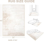 Area Rug 3x5 Washable Rug: Living Room Modern Abstract Rug Soft Non Slip Neutral Rugs Stain Resistant Small Rug Indoor Door Mat for Bedroom Kitchen Nursery Hallway Entryway Office(Beige,3'x5')