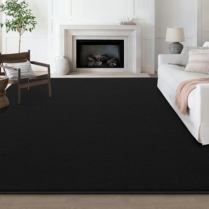 Large Modern Area Rugs for Living Room Bedroom, 6x9 Feet Black Ultra Soft Solid Thickened Memory Foam Indoor Minimalist Carpets, Non-Slip Comfy Rugs for Boys Girls Nursery Kids Room Home Décor