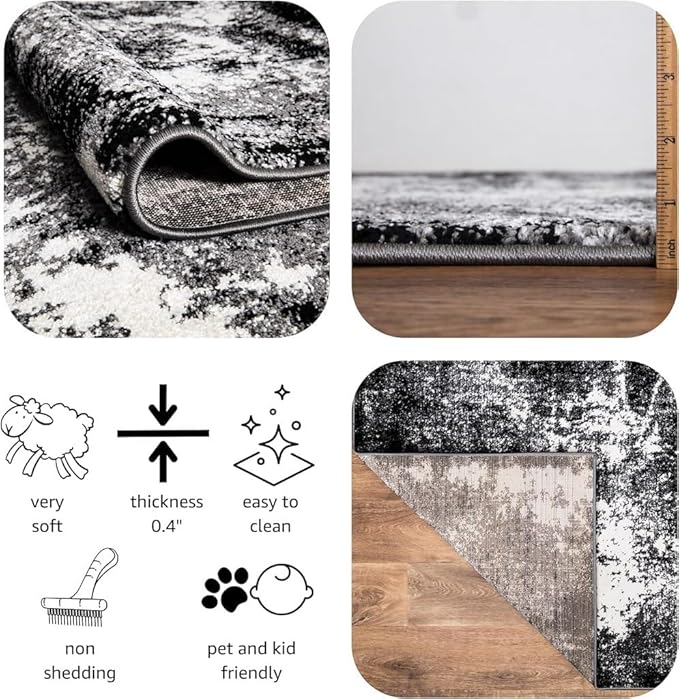 Keen Home Design Area Rugs - 6x9 Non-Shedding, Abstract Rugs for Kitchen, Living Room, Bedroom, Dining Room, Entryway - Size: 5'11" x 9'2", Abstract Black