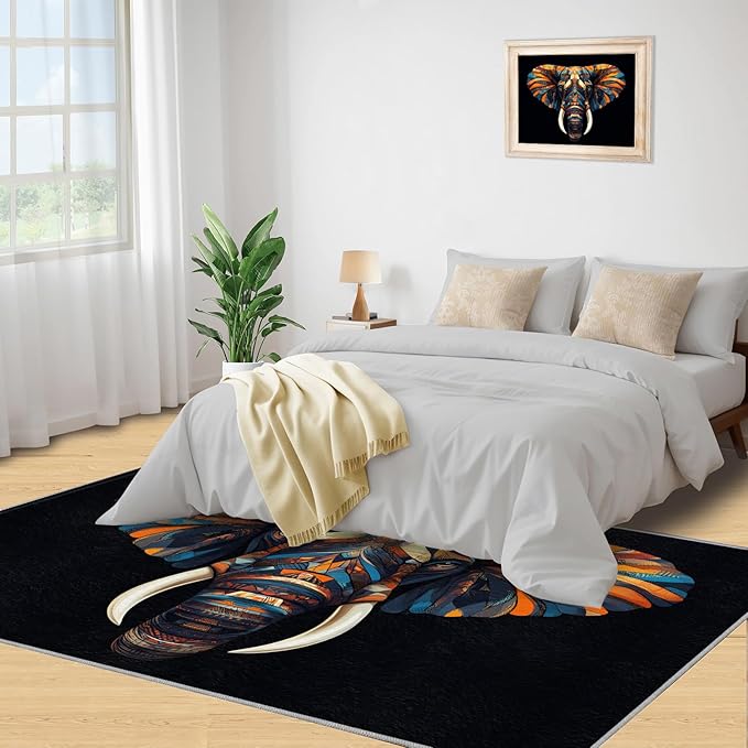 Indian Gods Rugs for Bedroom - 2x3 Area Rug - Ganesha Rugs for Living Room, Abstract 3D Ganesha Rug, Non-Slip Washable Home Decor Carpet