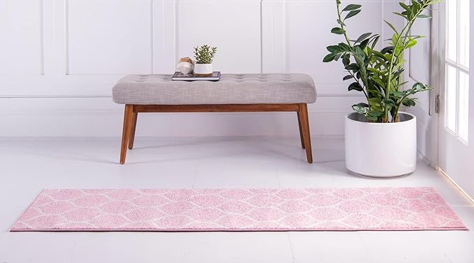 Rugs.com Lattice Frieze Collection Rug – 2' x 13' Runner Light Pink Medium Rug Perfect for Living Rooms, Large Dining Rooms, Open Floorplans