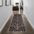 GLN Rugs Traditional Collection - Machine Washable Area Rug, Traditional Washable, Non Slip, Low Pile Chenille Rug, Living Room, Bedroom, Kitchen Rug (2'6" x 7' Black)