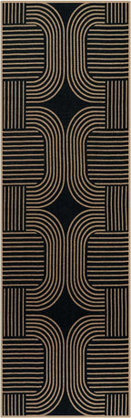Lahome Modern Geometric Black Runner Rug, 2x8 Indoor Outdoor Hallway Kitchen Runner Rug with Rubber Backing, Farmhouse Washable Non Slip Non Shedding Floor Carpet for Bedroom Entry Patio