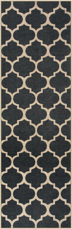 Lahome Moroccan Easy Jute Runner Rug, Black Washable Runner Rugs for Outdoor Porch Hallway, Geometric Trellis Woven Long Carpet for Doorway, Thin Non Slip Outdoor Decor, 2'6'' x 8'