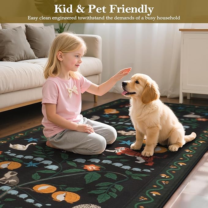 Collive 2x3 Small Entryway Rug, Jungle Animal Washable Kitchen Rugs Soft Non Slip Bathroom Mats, Ultra-Thin Door Mat Indoor Entrance Black Stain Resistant Throw Carpet for Bedroom Entrance