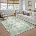 6x9 Washable Area Rug Sage Green Abstract Living Room Bedroom Carpet Neutral Modern Non-Slip Soft Low Pile Lightweight Vacuumable Throw Rug for Dining Room Kitchen