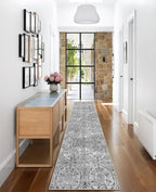 vivorug Grey Runner Rug 2x10 Machine Washable Rug with Non-Slip Backing, Ideal for Kitchen Hallway Entryway Laundry Room - Vintage, Durable, Easy Clean, Low Pile Carpet Runner