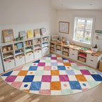 jinchan Macy Kids Rug for Classroom 8ft Radius Corner Washable Area Rug Modern Colorful Quarter Circle Rug Soft Non-Slip Carpet for Nursery Playroom Daycare Reading Nook Living Room Berries on Cream