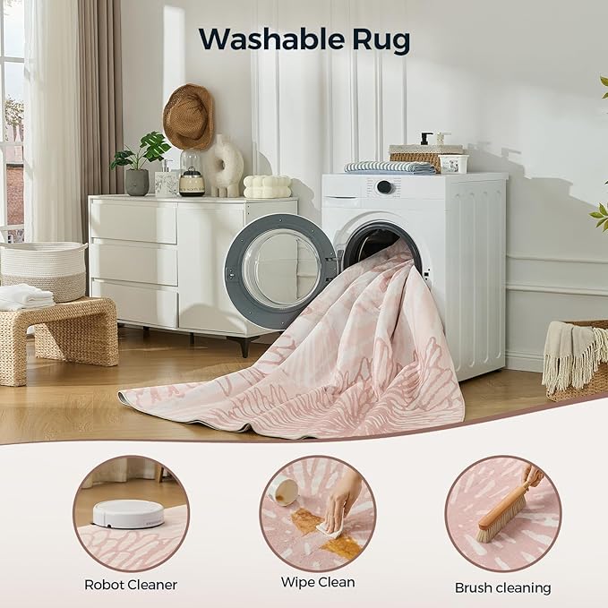 WITSHOCK Pink Rugs 6x9 for Bedroom Girls,Floral Modern Distress Print Pattern Carpet for Living Room Dining Room,Stain Resistant Anti Slip Backing Rugs for Kids Room Nursery Playroom,Light Pink