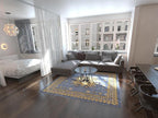 Unique Loom Taftan Collection Border Geometric Tribal Inspired Design Area Rug, 8 ft, Light Blue/Gold