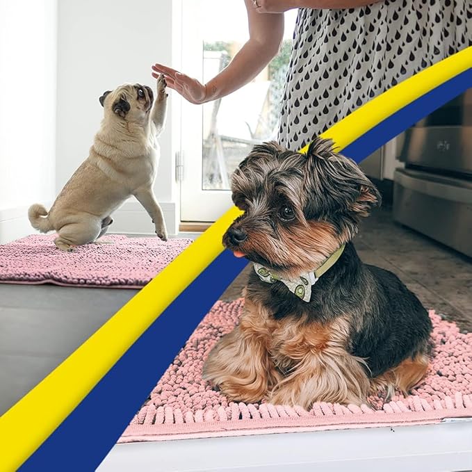 Muddy Mat® | Super Absorbent Door Mat Indoor, Microfiber Quick Dry Chenille Entryway Rug, Non-Slip Front Door Mat, Indoor Mats for Entryway, Machine Washable Pet Rug, Pink 24"x60"