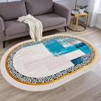 Vintage Luxury Grey Blue Gold Abstract Geometric Texture Oval Area Rug 9x12 for Living Room Bedroom Dining Room Minimalist Bordered Large Rugs Nursery Dorm Kitchen Entryway Soft Non Skid Floor Carpet