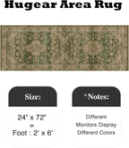 HUGEAR 2x6 Runner Rug Hallway Machine Washable Retro Green Vintage Floral Low Pile Carpet Distressed Long Throw Rug Bedroom Office Bathroom Kitchen Laundry Non Slip Soft Lightweight
