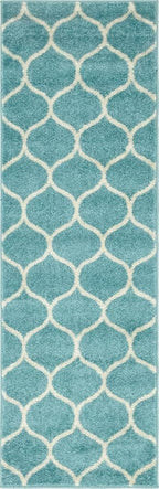 Rugs.com Lattice Frieze Collection Rug – 2' x 6' Runner Light Blue Medium Rug Perfect for Living Rooms, Large Dining Rooms, Open Floorplans