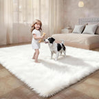 5x7 Solid Fluffy White Area Rug – Washable, Durable,Large Living Room Rug, Non-Slip High Pile Shag Rugs for Bedroom, Bedside, Dorms, Nursery Rooms, Kids Room, Soft Indoor Floor Carpet Decor