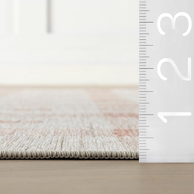 Dash & Albert Zale Peach Machine Washable Rug, 8.5 X 11.5 Feet, Oranges/White Plaid Pattern