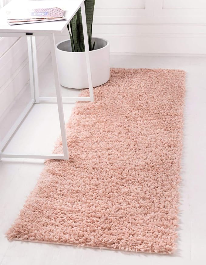 Unique Loom Davos Shag Collection Area Rug - Solid (2' 2" x 6' 7" Runner, Dusty Rose)