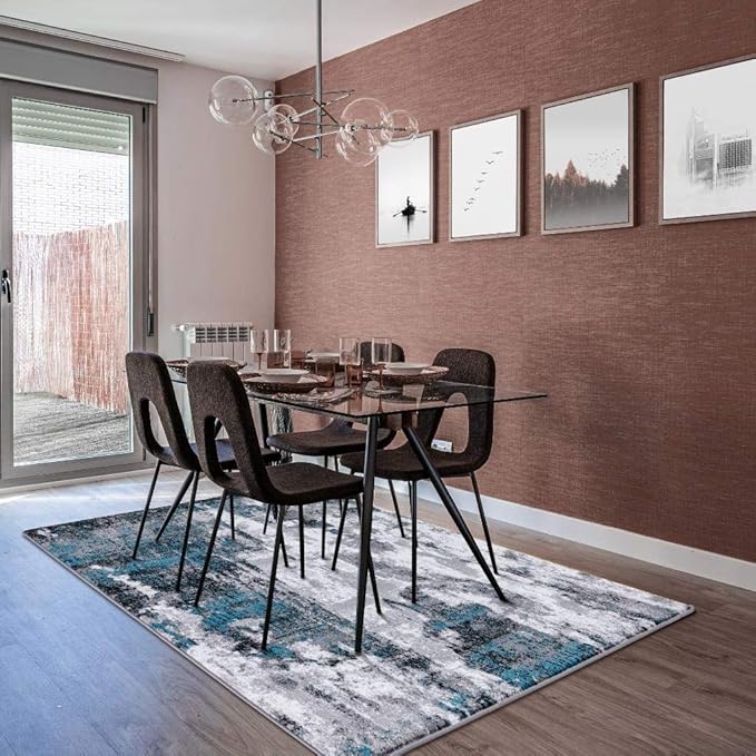 LUXE WEAVERS Modern Abstract Art Turquoise 5x7 Area Rug
