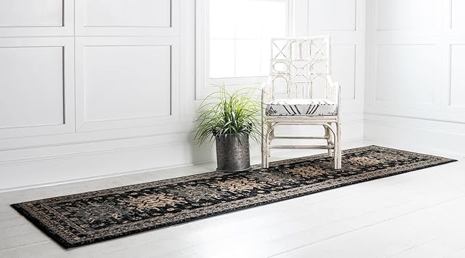 Unique Loom Taftan Collection Border Geometric Tribal Inspired Design Area Rug (2' 2 x 8' 2 Runner, Black/ Gray)