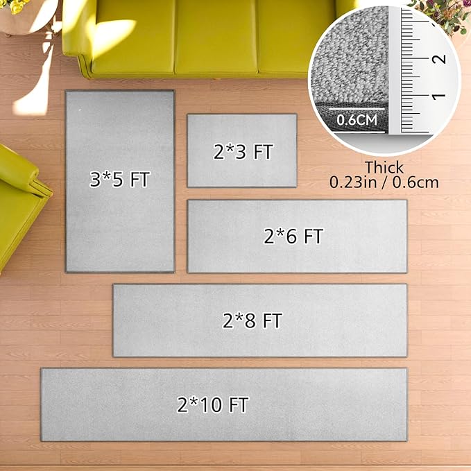 Runner Rug with Non Slip Rubber Backing, Washable Soft Floor Carpet for Kitchen, Hallway, Entryway Indoor, Bedroom, Laundry, Low Pile Area Rugs, Solid color with Pointillism style, 2*8 ft GREY