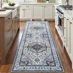 Runner Rug 2×6, Machine Washable Non-Slip Vintage Area Rug, Low Pile, Indoor Carpet Printed Floral Rugs for Living Room, Entryway, Kitchen, Bedroom,Blue