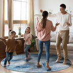 Round 5ft Area Rug Modern Abstract Washable Carpet for Living Room Entryway Dining Room Home Office - Abstract Teal Grey