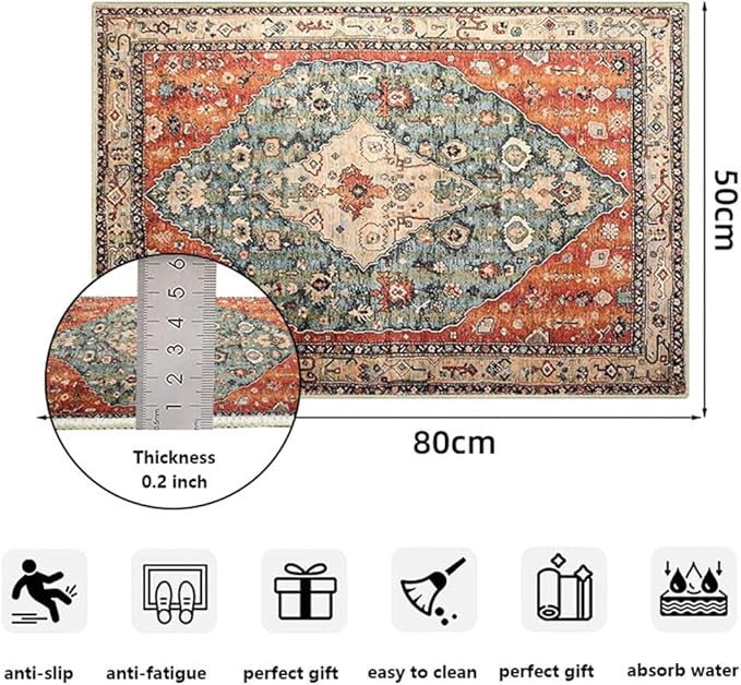 Boho Vintage Oriental Entry Rugs for Entrance Non-Slip Washable Tribal Small Area Rug,Ultra Soft Bohemian Floral Medallion Low-Pile Indoor Front Door Mat for Bedroom Kitchen Bathroom 20" x 32"