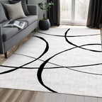 YIHOUSE Modern Washable 8'x10' Area Rug for Living Room Bedroom - Large Abstract Black and White Rug Non-Slip Ultra-Thin Home Decor,Curve,8x10ft
