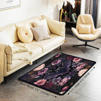 Black Floral Bat 3x5 Area Rug Halloween Bats Rugs for Living Room | Boho Flowers Washable Rug, Romantic Plant Gothic Carpet Indoor Floor Mat