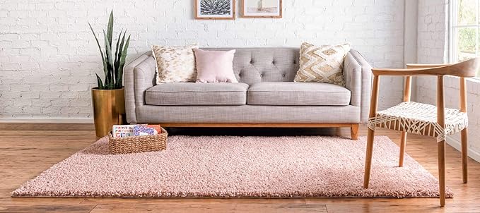 Unique Loom Davos Shag Collection Area Rug - Solid (5' 3" x 8' Rectangle, Dusty Rose)