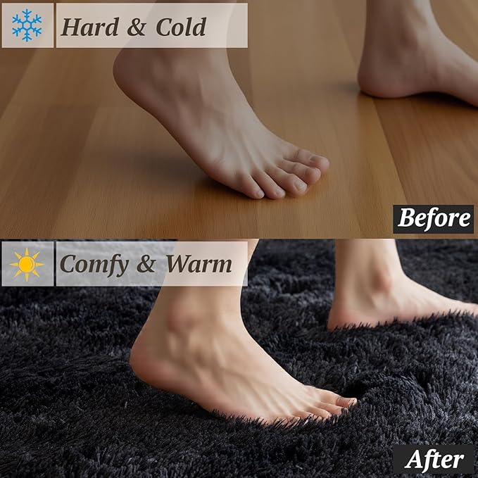 5x7 Area Rugs for Living Room Bedroom,Soft Fluffy Shaggy Bedside Rug, Indoor Floor Carpet for Kids Playroom, Dorms, Nursery Rooms, Home Decor (Black 5'x7')