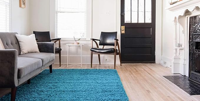 Unique Loom Solid Shag Collection Area Rug (3' 3" x 5' 3" Rectangle, Turquoise)
