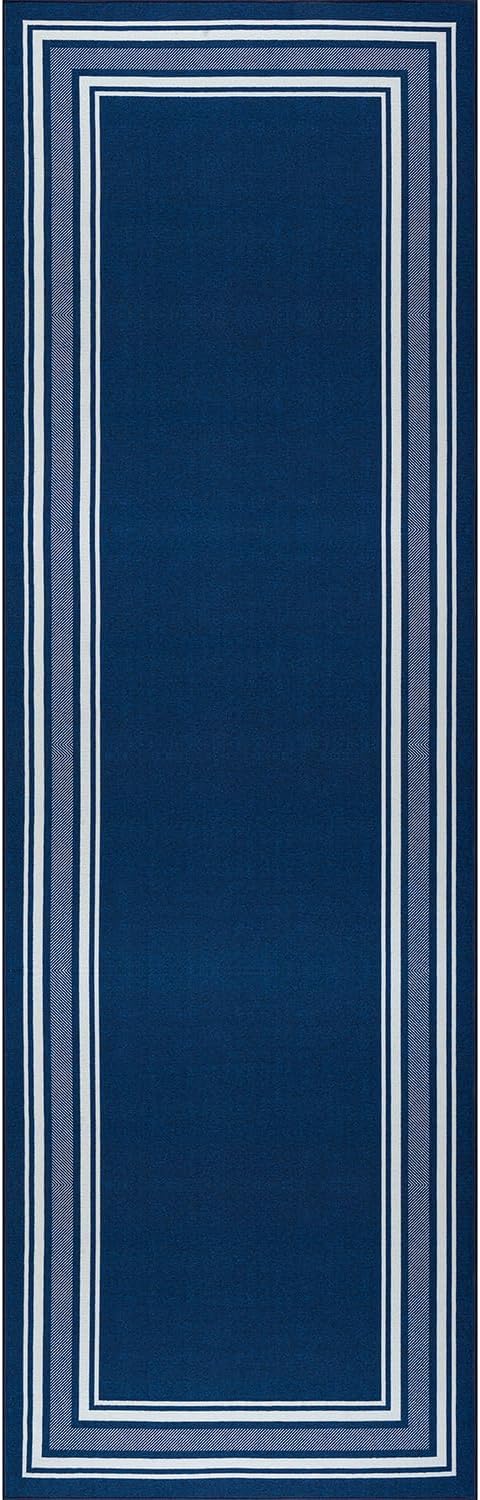 Beverly Rug Non Slip Area Rugs 2x7 Modern Bordered Non Skid Rubber Backing Soft Runner Rug for Living Dining Room Easy to Clean Non Shedding Kitchen Bedroom Indoor Carpet 2 x 7 Navy