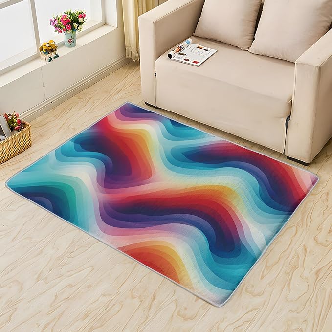 Rainbow Gradient Rug, 4x6 Rug, Modern Rugs for Living Room Bedroom, Abstract Large Area Rug, Washable Rug Non Slip Soft Indoor Carpet, Rainbow Gradient Home & Room Decor