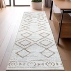 jinchan Moroccan Runner Rug 2x5 - Kitchen Machine Washable Runner Rug Modern Geometric Soft Low-Pile Lightweight Non-Slip Carpet for Entryway Hallway Laundry Room Bedroom Farmhouse (2x5ft, Taupe)