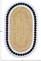 Oval Rugs for 12x15 Jute Oval Rug Natural Kilim Rug Thick 0.27" Solid Design Black Beige Hand Braided Jute Flatweave Mat Handmade Boho Indoor Outdoor Rugs for Bedroom Living Dining Room