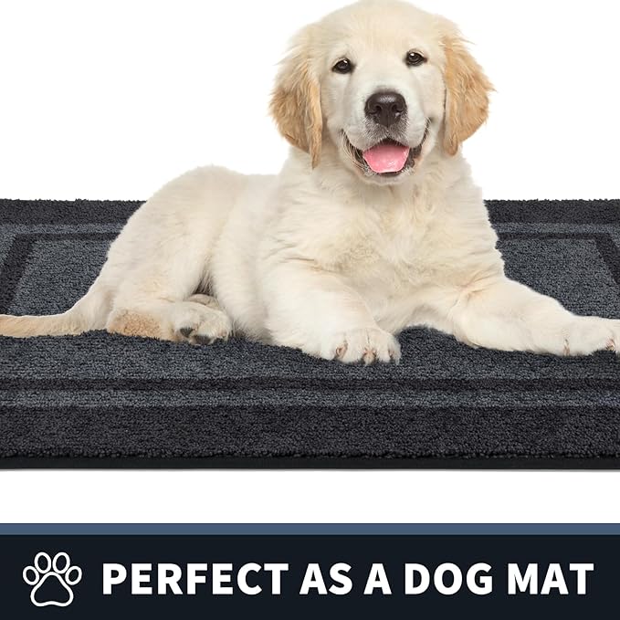 PURRUGS Dirt Trapping Door Mat 24" x 36", Non-Slip/Skid Machine Washable Entryway Rug, Shoes Scraper, Area Rug, Super Absorbent Welcome Mat for Muddy Wet Shoes and Paws, Bluish Grey & Charcoal