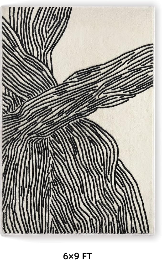 YIHOUSE 6×9 Ft Washable Rug, Black and White Abstract Rug for Bedroom, Living Room, Dining Room, Office, Playroom, Nursery, Nonslip Thin Modern Large Rugs Soft Abstract Contemporary Striped Rugs